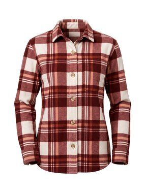 Eddie Bauer Womens Small Plaid Microfleece Shirt Jacket Shacket Brown New S